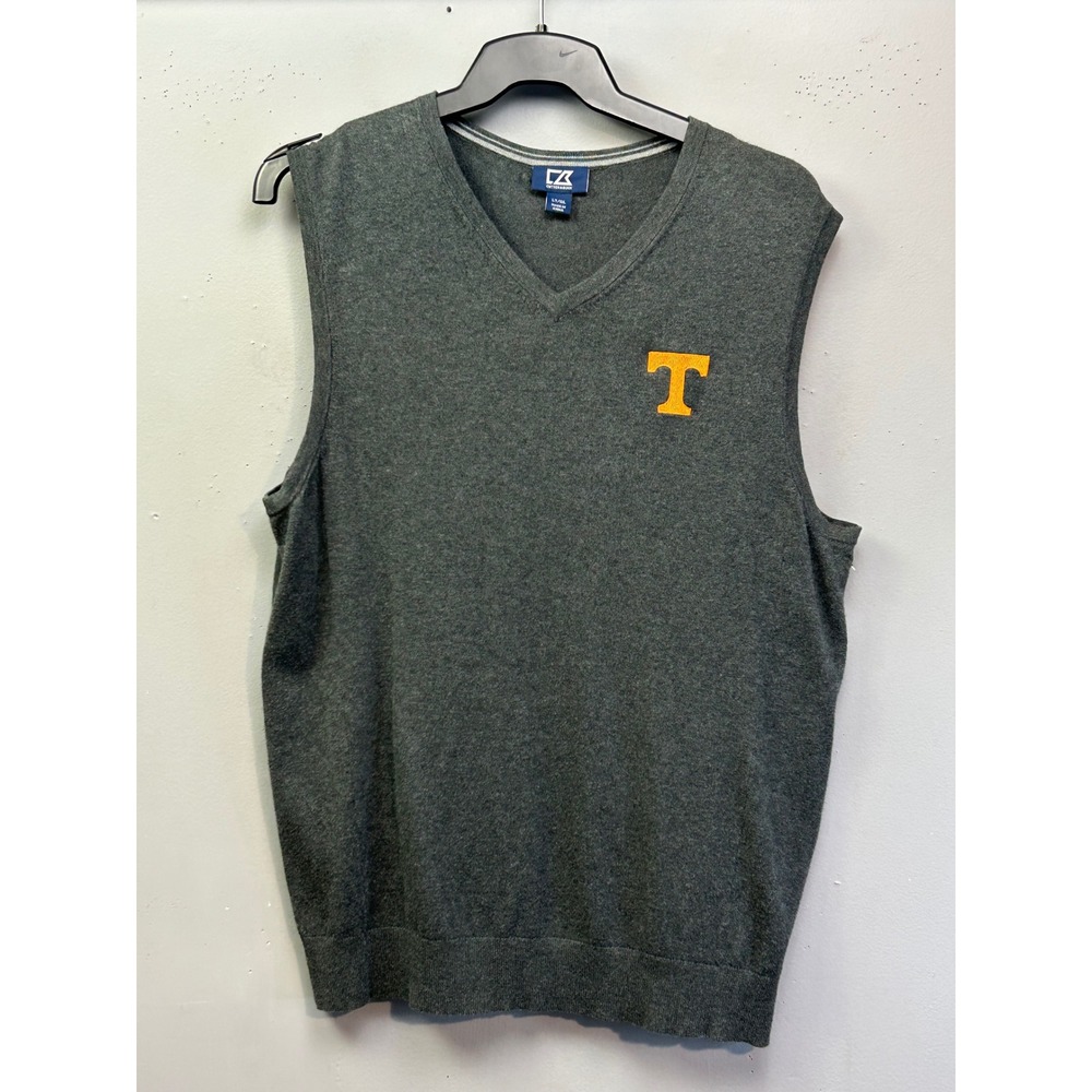 Tennessee Volunteers Cutter & Buck Sweater Vest Mens LT Gray V-Neck Cotton Blend